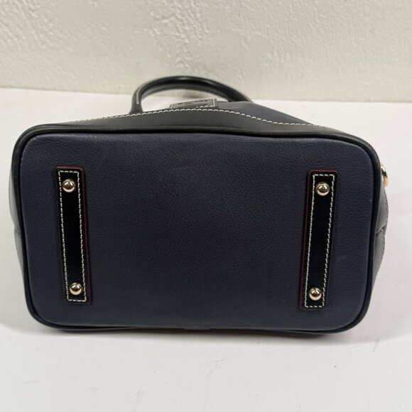 Dooney & Bourke Pebble Grain Satchel Navy Blue Leather Black Red Trim Zip - Picture 5 of 9
